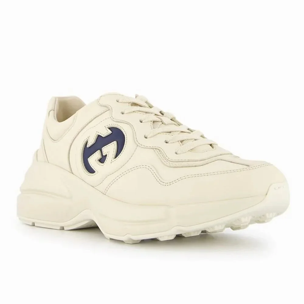 NEW GUCCI Rhyton Interlocking G Ivory Leather Sneakers Men’s G 12.5 / US 13 Auth